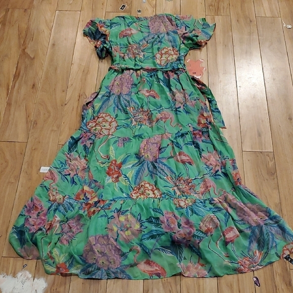 Banjanan Pink Green Sundress with Flutter Sleeves and Ruffled Hem - Picture 6 of 6